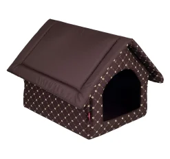 BOUTIQUEZOO Elegant Hundehöhle, Hundehütte | Größe XL: 44 X 55 X 43 Cm | Farbe: Braun - Muster: Pfoten