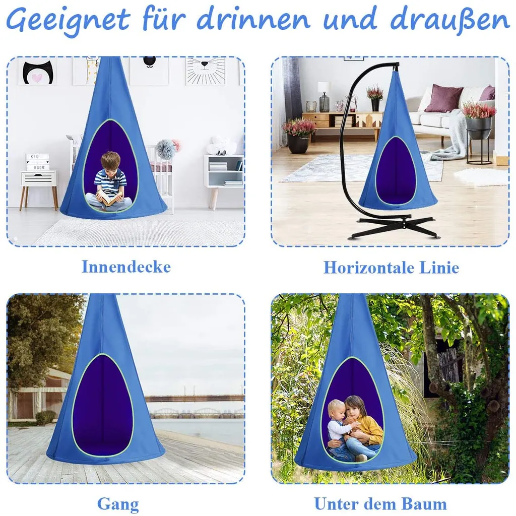 COSTWAY Hängezelt Hängehöhle Hängesessel Kinderhängesitz 115 Tragkraft, Kinder Fly Schaukel 80x80x148cm Blau 2 COSTWAY Hängezelt Hängehöhle Hängesessel Kinderhängesitz 115 Tragkraft, Kinder Fly Schaukel 80x80x148cm Blau – Bild 2