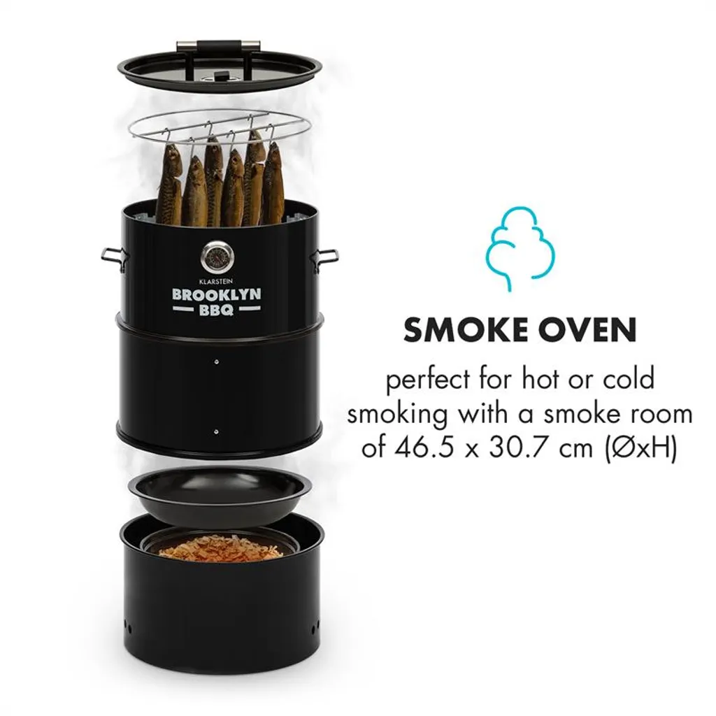 Klarstein Brooklyn-BBQ 4-in-1-Grillfass | Grill, Smoker SlowCooker & Feuerschale | Ø 42 Cm | Stahl | Pulverbeschichtet 4 Klarstein Brooklyn-BBQ 4-in-1-Grillfass | Grill, Smoker SlowCooker & Feuerschale | Ø 42 Cm | Stahl | Pulverbeschichtet – Bild 4