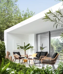 Dehner Gartenmöbel Lounge Venezia, 4-teilig, Inkl. Polster, Aluminium/Kunststoff/Glas, Schwarz/hellbraun -Garten- & Gewächshäuser Geschäft 34c359b1eafcee1263eadad7772eefba