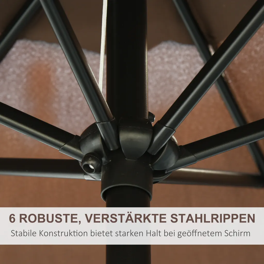 Outsunny Knickschirm Sonnenschirm Gartenschirm Marktschirm Mit Handkurbel Alu 180/㎡ Polyester Braun ∅2,7 X 2,35 M 7 Outsunny Knickschirm Sonnenschirm Gartenschirm Marktschirm Mit Handkurbel Alu 180/㎡ Polyester Braun ∅2,7 X 2,35 M – Bild 7