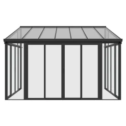 Juskys Wintergarten 12,5 M² - Mit Kristallklaren Wänden, Doppel-Schiebetüren & UV-Schutz – Wasserdicht & Winterfeste Überdachung Aus Aluminium - Grau