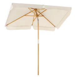 SONGMICS Sonnenschirm Für Den Balkon, 200 X 125 Cm, Rechteckiger Balkonschirm, Sonnenschutz, Schirmmast, Schirmrippen Aus Holz, Knickbar, Ohne Ständer, Garten, Outdoor, Beige GPU26BE