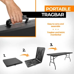 Jago® Klapptisch - 183 Cm Lang, Für 8 Personen, Klappbar, Tragbar, Platzsparend, Outdoor/Indoor, Für Garten, Camping, Bis 150 Kg, Schwarz - Buffettisch, Campingtisch, Koffertisch, Gartentisch 17 Jago® Klapptisch - 183 Cm Lang, Für 8 Personen, Klappbar, Tragbar, Platzsparend, Outdoor/Indoor, Für Garten, Camping, Bis 150 Kg, Schwarz - Buffettisch, Campingtisch, Koffertisch, Gartentisch -Garten- & Gewächshäuser Geschäft 35132c724198bb5742e67be10992cad1