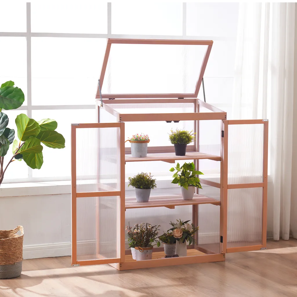 M MCombo Gewächshaus Frühbeet Aus Holz, Für Balkon & Garten, Klein Treibhaus Greenhouse Aufsatz Kasten Winterfest, 46*76*110cm, 0760 (Orange ) 2 M MCombo Gewächshaus Frühbeet Aus Holz, Für Balkon & Garten, Klein Treibhaus Greenhouse Aufsatz Kasten Winterfest, 46*76*110cm, 0760 (Orange ) – Bild 2