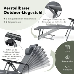 COSTWAY Klappbarer Sonnenliege Gartenliege Mit 8-stufig Rückenlehne Verstellbar, Kopfkissen Und Verstellbarer Fußteil, Outdoor Aluminium Liegestuhl Klappliege Mit Schnell Trocknendem Stoff -Garten- & Gewächshäuser Geschäft 35534c10ec2acb634156a530fc4e87e4