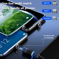 Mmgoqqt Magnetisches Ladekabel, Drehbares Magnetisches Ladekabel Mit LED, Kompatibel Mit USB-C-Typ-C-Micro-2-in-1-Ladekabel ,Black,2 Meter Noodle -Garten- & Gewächshäuser Geschäft 355ec53bff209fc0df0f1442380461cf 1