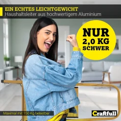 Craftfull Stehleiter CF-133A Klappleiter 2 Stufen, Gummierte Standfüße, Holzoptik, Alu Leiter Aluminiumleiter Aluleiter Mehrzweckleiter Multifunktionsleiter Haushaltsleiter Leiter -Garten- & Gewächshäuser Geschäft 3560b8bc3e762519586876ed2700ccb3