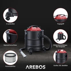 AREBOS Aschesauger 1200W | 20L | Mit 3 Rollen | Inkl. HEPA Filter | Schwarz/Rot -Garten- & Gewächshäuser Geschäft 3575f4c9f3191a18bb47c022cfc79d57