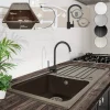 Aquamarin® Granitspüle Mit Siphon Und Armatur - In Braun, 76x46cm, Abtropffläche, Rechteckig, Gesprenkelt, In 5 Farben - Spülbecken, Einbauspüle, Küchenspüle, Einzelbecken, Verbundspüle