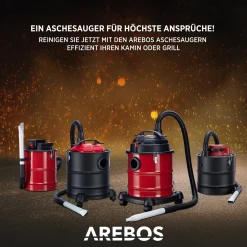 AREBOS Aschesauger 1200W | 20L | Mit 3 Rollen | Inkl. HEPA Filter | Schwarz/Rot -Garten- & Gewächshäuser Geschäft 362ba386c18088f1520e468015588755 1