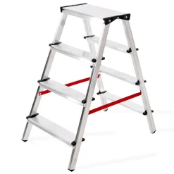 Fahrbare-Podestleiter Aluleiter Zweiseitige Haushaltsleitern Stehleiter 2x4 Stufen 125KG EN131 MSTR