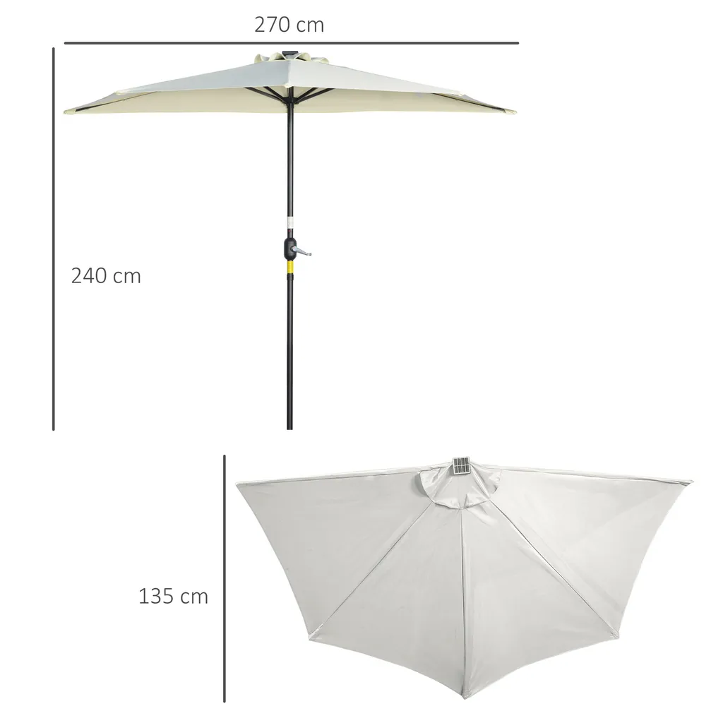 Outsunny Sonnenschirm, 270 X 240 Cm Halbshirm, Balkonschirm Mit LED, Halbrunder Terrassenschirm Mit Handkurbe, Solarpaneel, Für Garten, Metall, Beige 3 Outsunny Sonnenschirm, 270 X 240 Cm Halbshirm, Balkonschirm Mit LED, Halbrunder Terrassenschirm Mit Handkurbe, Solarpaneel, Für Garten, Metall, Beige – Bild 3