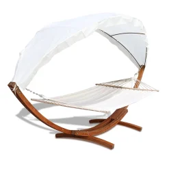 Clanmacy Haengematte Mit Gestell Und Sonnendach, Hammock Aus Wetterfestem Laerchenholz, Bis 200kg, Stabhaengematte Fuer 2 Personen Outdoor Und Indoor