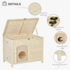 PawHut Hundehütte Hundehaus Faltbar Haustierhaus Katzenhaus Massivholz Natur 78 X 51 X 62 Cm -Garten- & Gewächshäuser Geschäft 36ba19d7b388b17c6beb59b8a8d3d583