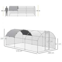 PawHut Hühnerstall Haustierkäfig XXL 280 X 570 X 197 M Outdoor Geflügelstall Für Hühnerkäfig Mit Schatten Dach Schloss Freigehege Für 12-18 Hühner Ente Kaninchen Zink Stahl -Garten- & Gewächshäuser Geschäft 36e966c7428cd647a86ca942bf825b57