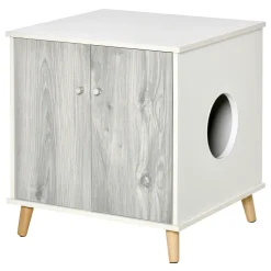 PawHut Katzenschrank Für Katzentoilette Katzenklo Katzenhaus Katzenbett Mit Türen Ausziehplatte 60 X 55 X 62,5 Cm