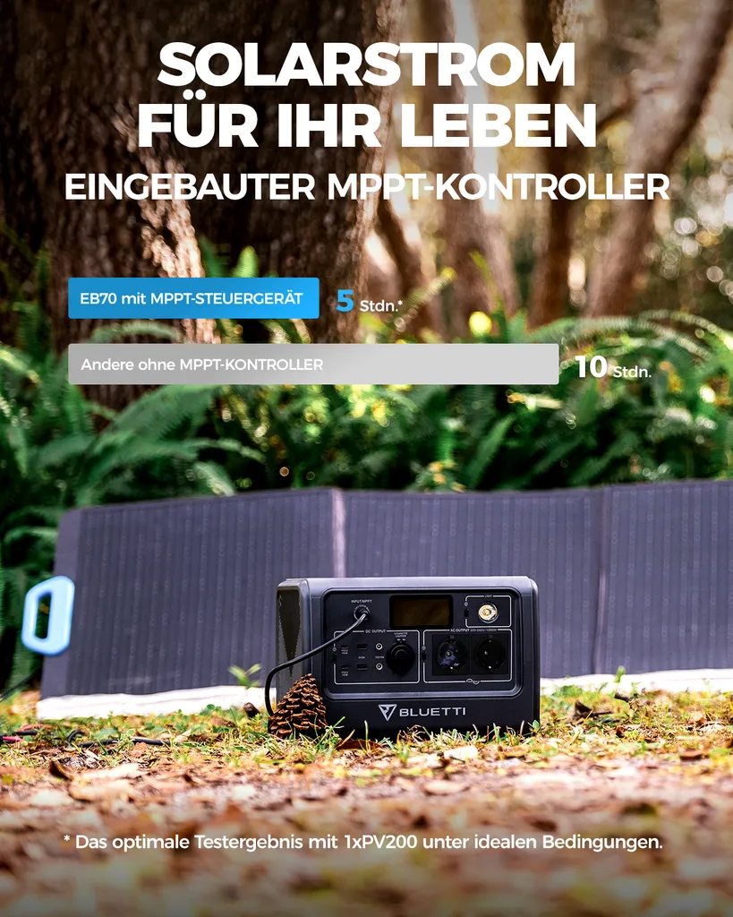 BLUETTI Tragbare Stromzeuger EB70 716Wh/1000W LiFePo4 Batterie Stromgenerator, Solar Generator Mit 2 100W Typ-C, LED Taschenlampe, Notversorgung Für Outdoor,Camping,Ferien 4 BLUETTI Tragbare Stromzeuger EB70 716Wh/1000W LiFePo4 Batterie Stromgenerator, Solar Generator Mit 2 100W Typ-C, LED Taschenlampe, Notversorgung Für Outdoor,Camping,Ferien – Bild 4