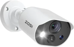 ZOSI 2MP Audio Überwachungskamera Aussen Zusatzkamera Für 2MP DVR Überwachungsset, IP66 Wasserdicht, 20m Infrarot Nachtsicht, Weiß