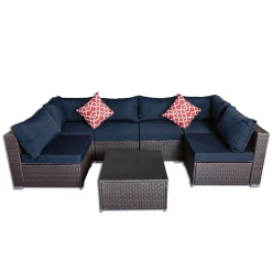 Mucola Gartenmöbel Sitzgruppe Sofa Braun Blau Sitzkissen Lounge Polyrattan Rattanmöbel Möbel Sitzgarnitur Set Couch Gartenset Essgruppe Gartengarnitur XXL Marineblau -Garten- & Gewächshäuser Geschäft 383fbff8ee7e3f42bccb16cbb0c35b0a