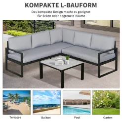 Outsunny 3-tlg. Gartengarnitur Gartenmöbel-Set Gartenset Sitzgruppe Mit Couchtisch Sofa Mit Kissen Outdoor Aluminium Grau -Garten- & Gewächshäuser Geschäft 38ac466b1caac6b7c0ebd749d12a05dc