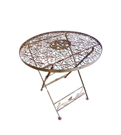 Passion MaDe Metall Gartentisch Klapptisch Metalltisch Dekotisch Eisentisch Garten Terrasse Gartendeko Tisch Metall Braun Rund 70 Cm WK070828