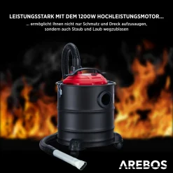 AREBOS Aschesauger 1200W | 20L | Mit 3 Rollen | Inkl. HEPA Filter | Schwarz/Rot -Garten- & Gewächshäuser Geschäft 3911a0e558f3a52b62171326bb6839bb
