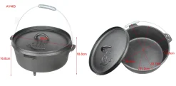 El Fuego Dutch Oven Schwarz Kasan Gusseisen Mit Deckelheber 8,46 Liter (AY463)