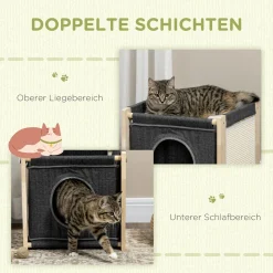 PawHut Katzenhöhle, Katzenhütte Mit Kissen, Katzenhaus Aus Kiefernholz, Katzenkorb Mit Kratzmatte, Kuschelhöhle Für Katzen, Katzenmöbel, Indoor, Grau, 40 X 40 X 40,5 Cm -Garten- & Gewächshäuser Geschäft 3949dc77e1dd58beec2d86c9d46e8806