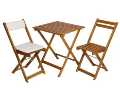 Spetebo Balkon Sitzgruppe Akazie + Kissen - 2x Klappstuhl + Klapptisch - Holz Möbel Set