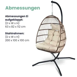 VITA5 Hängesessel Mit Gestell - Bequemer Hängekorb Sessel Zum Entspannen - Einzigartiger Hängesessel Indoor Und Outdoor - Boho Egg Schaukel Für Terrasse, Kinderzimmer, Leseecke - 150kg Tragkraft, Beige -Garten- & Gewächshäuser Geschäft 39c2b3280a3f1762c8bf3ed369cb1c50