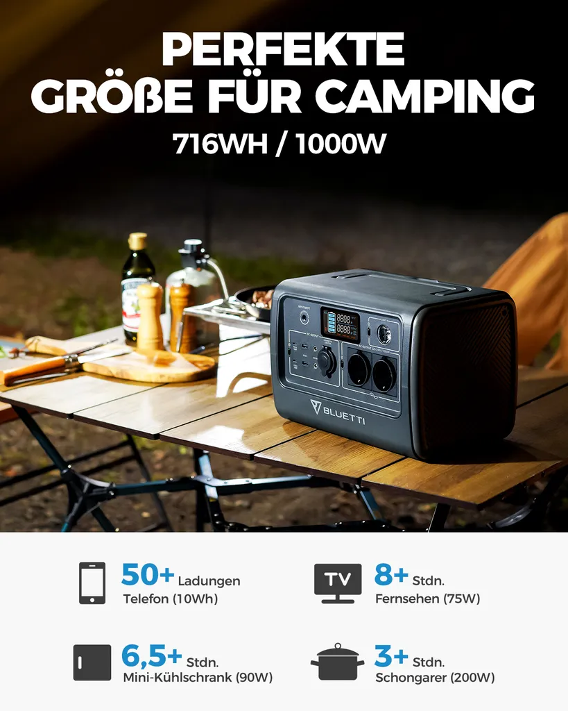 BLUETTI Tragbare Stromzeuger EB70 716Wh/1000W LiFePo4 Batterie Stromgenerator, Solar Generator Mit 2 100W Typ-C, LED Taschenlampe, Notversorgung Für Outdoor,Camping,Ferien 2 BLUETTI Tragbare Stromzeuger EB70 716Wh/1000W LiFePo4 Batterie Stromgenerator, Solar Generator Mit 2 100W Typ-C, LED Taschenlampe, Notversorgung Für Outdoor,Camping,Ferien – Bild 2