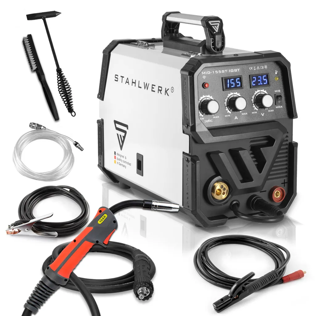 STAHLWERK MIG 155 ST IGBT - MIG MAG Schutzgas Schweißgerät Mit 155 Ampere, FLUX Fülldraht Geeignet 1 STAHLWERK MIG 155 ST IGBT - MIG MAG Schutzgas Schweißgerät Mit 155 Ampere, FLUX Fülldraht Geeignet
