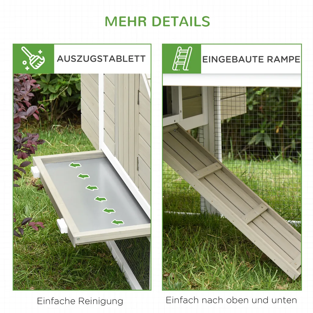 PawHut Hühnerstall Hühnerkäfig Hühnervoliere Für 2-4 Hühner Nistkasten Mit Haupthaus Nistkasten Auslauf Laufstall Wetterbeständig Tannenholz Grau 167,5x109x100 Cm 7 PawHut Hühnerstall Hühnerkäfig Hühnervoliere Für 2-4 Hühner Nistkasten Mit Haupthaus Nistkasten Auslauf Laufstall Wetterbeständig Tannenholz Grau 167,5x109x100 Cm – Bild 7