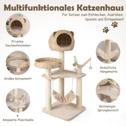 COSTWAY 121 Cm Hoher Kratzbaum, Kletterbaum Mit Katzenhöhle Aus Rohrkolbenflaum, Großem Bett, Hängematte & Plüschbälle, Vollständig Mit Sisal Umwickelte Säule, Kletterparadies Für Hauskatzen -Garten- & Gewächshäuser Geschäft 3a506b788ea1585d8cb9a3b2e44c8ff7