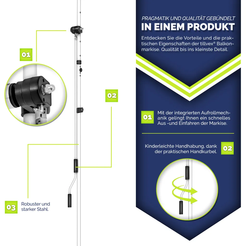 Tillvex Balkonmarkise 200 Cm Grau/Weiß Gelenkarm Markise Klemmmarkise Sonnenmarkise Balkon Ohne Bohren 5 Tillvex Balkonmarkise 200 Cm Grau/Weiß Gelenkarm Markise Klemmmarkise Sonnenmarkise Balkon Ohne Bohren – Bild 5
