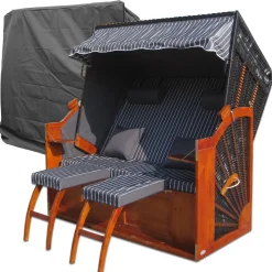 Gardeni Strandkorb XXL ✔ Anthrazit ✔ Schutzhülle ✔ 2x Komplette Bezüge