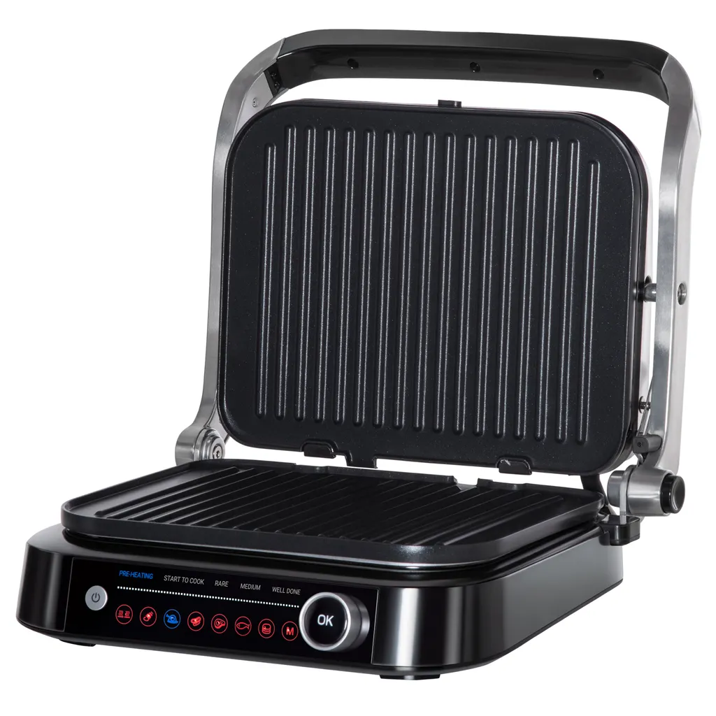 HOMCOM Kontaktgrill 95° Aufklappbar Optigrill Intelligente Zeitkontrolle Multi-Funktionen 2100 W Tischgrill 8 Modi 220-240V/50Hz Alu+Stahl Silber+Schwarz 38 X 33 X 20 Cm 1 HOMCOM Kontaktgrill 95° Aufklappbar Optigrill Intelligente Zeitkontrolle Multi-Funktionen 2100 W Tischgrill 8 Modi 220-240V/50Hz Alu+Stahl Silber+Schwarz 38 X 33 X 20 Cm