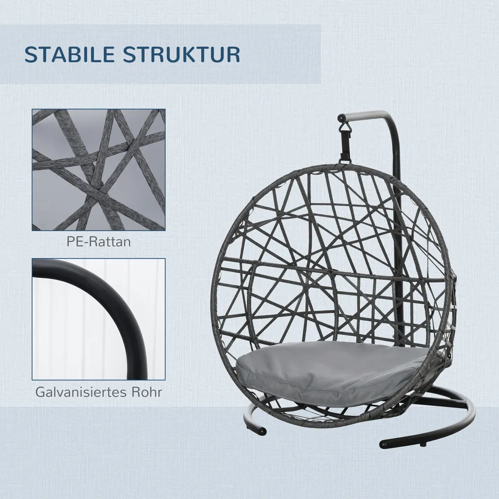 PawHut Rattan Hundehütte Mit Kissen Hundehaus Haustierbett Katzenhaus Katzenkorb Katzenhöhle Hängesessel Hängematte Für Hunde Katzen Outdoor Grau+Schwarz 60 X 53 X 76 Cm 5 PawHut Rattan Hundehütte Mit Kissen Hundehaus Haustierbett Katzenhaus Katzenkorb Katzenhöhle Hängesessel Hängematte Für Hunde Katzen Outdoor Grau+Schwarz 60 X 53 X 76 Cm – Bild 5