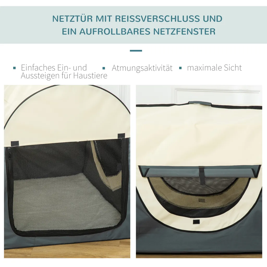 PawHut Hundebox Faltbare Hundetransportbox Transportbox Für Haustier Katzen Dunkelgrau 97 X 71 X 76 Cm 5 PawHut Hundebox Faltbare Hundetransportbox Transportbox Für Haustier Katzen Dunkelgrau 97 X 71 X 76 Cm – Bild 5