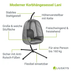 Juskys Hängesessel Lani Mit Gestell & Weicher Sitz- & Rückenkissen + Seitenpolsterung Outdoor & Indoor Max. 160 Kg Garten Korbhängesessel Hängekorb -Garten- & Gewächshäuser Geschäft 3c5aac35b688b0bb1770e5dffb52ca9b