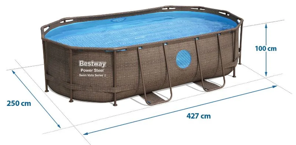 Bestway 56714 Oval Aufstellpool Mit Bullauge Swim Vista 427x250x100 CmGestalten: Oval, Maße: 4 - 4,99 M, Filterpumpe: 58383 14 Bestway 56714 Oval Aufstellpool Mit Bullauge Swim Vista 427x250x100 CmGestalten: Oval, Maße: 4 - 4,99 M, Filterpumpe: 58383 – Bild 14