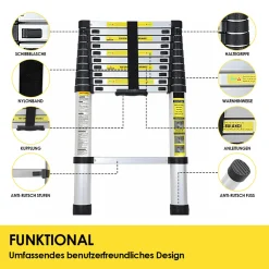 Wolketon Teleskopleiter 2.6m Stehleiter Mehrzweckleiter Alu Multifunktionsleiter Ausziehleiter