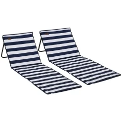 Outsunny 2er-Set Strandmatte, Faltbare Strandliege, Verstellbare Sonnenliege, Strandmatratze Mit Tragetasche, Magazin Tasche, Stahl, Oxford, 142 X 51 X 40 Cm, Blau+Weiß