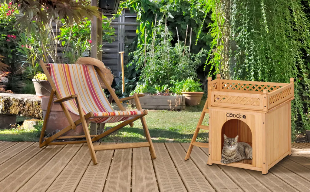 Cadoca Katzenhaus FSC®-zertifiziertes Holz 64,5x54,5x53,5cm 2-stöckig Leiter Balkon Indoor Outdoor Hundehütte Katzenvilla Tierhaus 2 Cadoca Katzenhaus FSC®-zertifiziertes Holz 64,5x54,5x53,5cm 2-stöckig Leiter Balkon Indoor Outdoor Hundehütte Katzenvilla Tierhaus – Bild 2