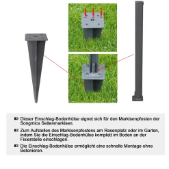 SONGMICS Erdanker, Bodenhalterung Für Standpfosten Von Seitenmarkisen, Bodenanker, Erdnagel, Nur Für SONGMICS Seitenmarkisen Mit Alu-Standpfosten Geeignet, 11,5 X 11,5 X 46 Cm, Grau GSA001 -Garten- & Gewächshäuser Geschäft 3ced727c48f36e43d1e28dca2e350db9