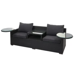 Mendler Poly-Rattan Garnitur HWC-J38, Garten-/Lounge-Set Sitzgruppe, Spun Poly Halbrundes Rattan Anthrazit, Kissen Dunkelgrau