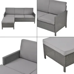 En.casa Gartenmöbelset Rattan 3-tlg. Rattan-Möbel Sitzgruppe Gartenlounge Loungeset Polyrattan Dunkel-/Hellgrau -Garten- & Gewächshäuser Geschäft 3d346b57825966057e8b67a3d63ebb53