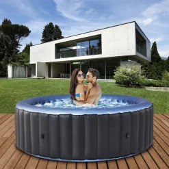 Miweba MSpa Whirlpool Comfort Bergen C-BE041 - Indoor & Outdoor-Whirlpool (Anthrazit/Blau) - Aufblasbar - 4 Personen - UV-C Filter - Anti-Frost-System - Verschließbare Poolabdeckung