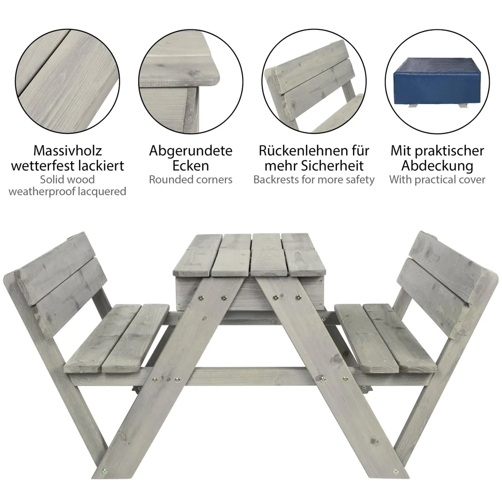 ONVAYA® Kindersitzgarnitur Grau Garten-Kindersitzgruppe »Kindersitzgarnitur Aus Holz, Kindersitzgruppe Mit Rückenlehnen Für Bis Zu 4 Kinder, Praktische Kinderpicknickbank Mit Ausreichend Stauraum« 3 ONVAYA® Kindersitzgarnitur Grau Garten-Kindersitzgruppe »Kindersitzgarnitur Aus Holz, Kindersitzgruppe Mit Rückenlehnen Für Bis Zu 4 Kinder, Praktische Kinderpicknickbank Mit Ausreichend Stauraum« – Bild 3
